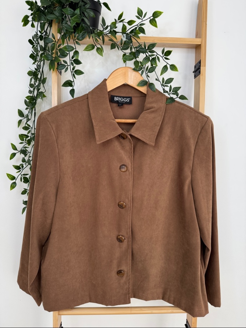 Briggs Brown Faux Suede Classic Button‑Front Jacket PL